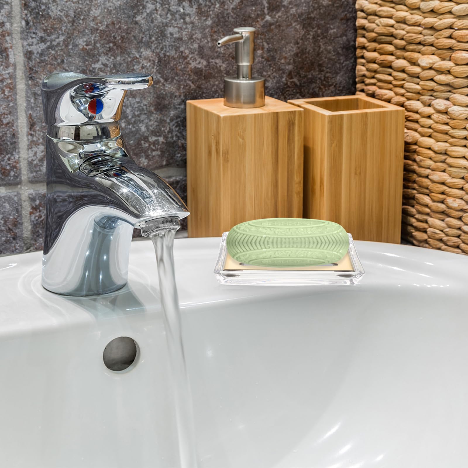 WOONEKY Jabonera: Jabonera autodrenante - Bandeja de fregado Rectangular de Vidrio Transparente de Doble Capa para baño, Ducha, Fregadero de Cocina y encimera.