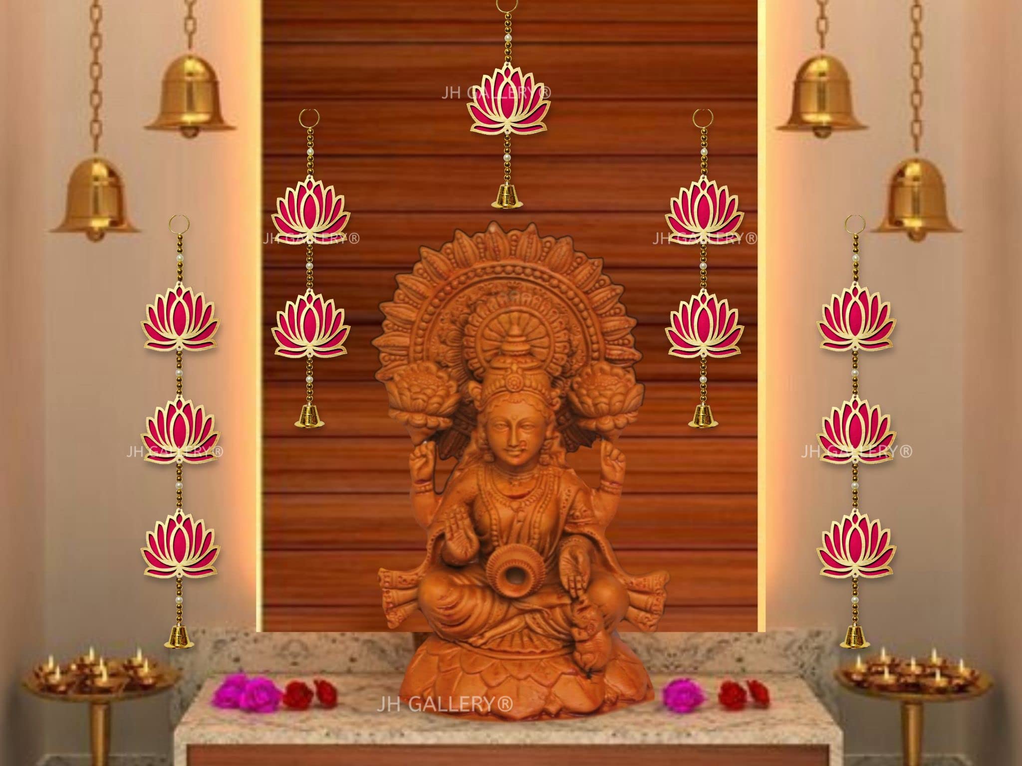 JH Gallery Lotus Hangings for Decoration, Floral Wall Hangings Backdrop for Temple Decor, Ganpati Decoration Items for Home, Pooja Decoration Items, Pooja Decoration Items Background (Set of 5) - Image 4 thumbnail