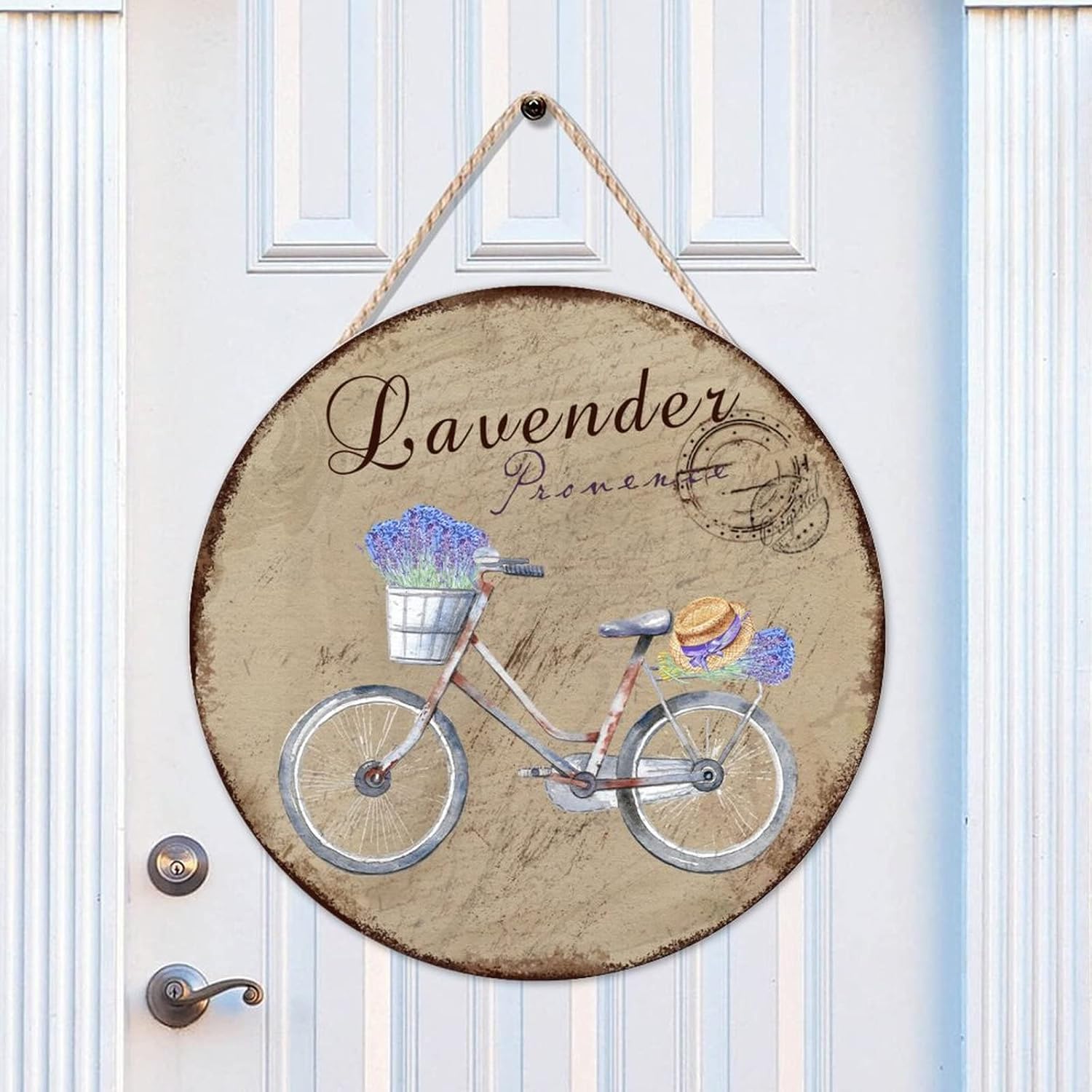 Flower Wall Door Hanging Sign, Lavender Wood Door Sign, Vintage 16x16in Front Door Round Wood Sign for Backyard Front Porch Farmhouse Front Door Decor Housewarming Gifts