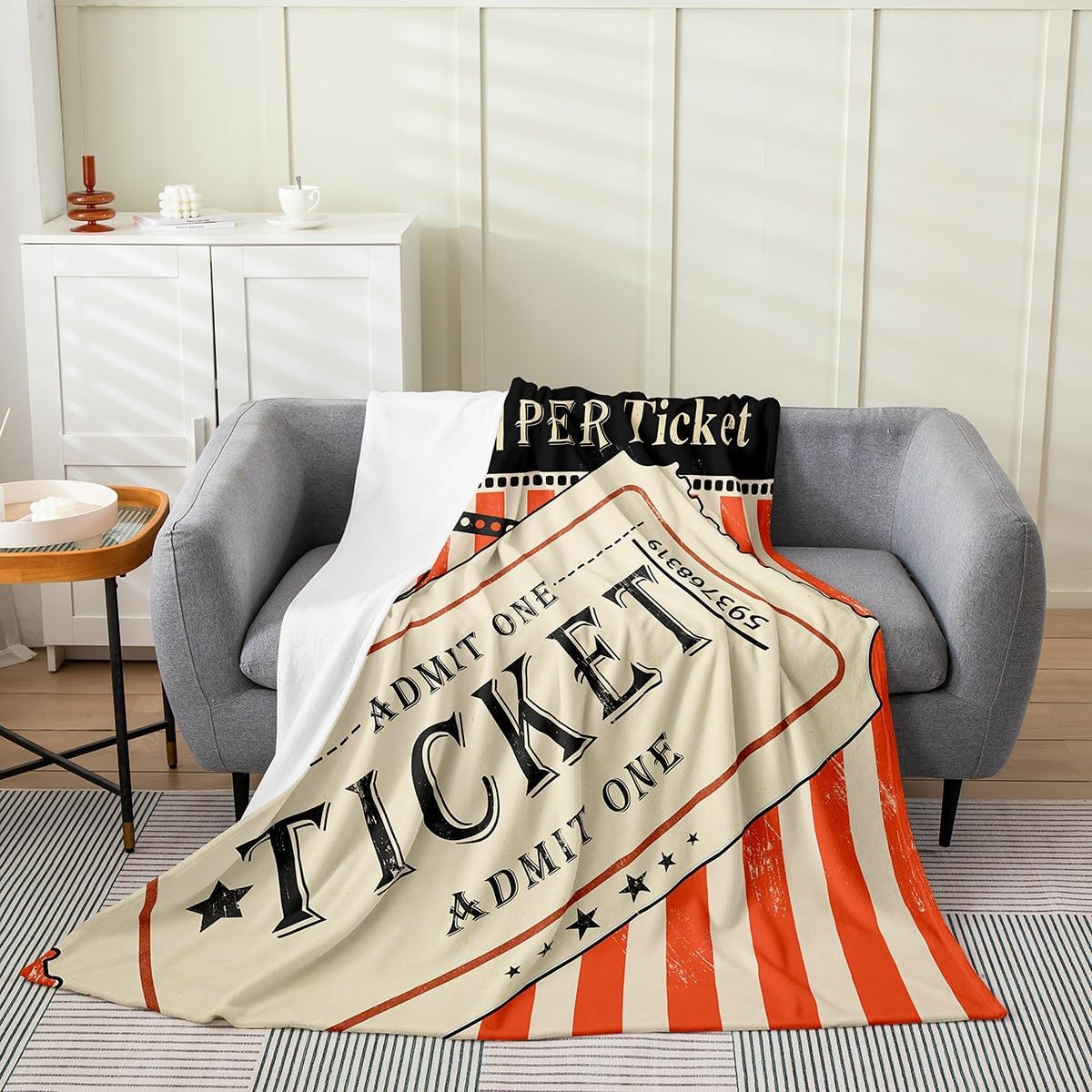 Movie Theater Theme All Season,Bed Blanket Old Fashion Home Decor Plush Throw Blanket, Cinema Poster Design Flannel Fleece Blanket for Boys Girls Teens Bedroom Decor Queen 90"x90" Multi 03 Q