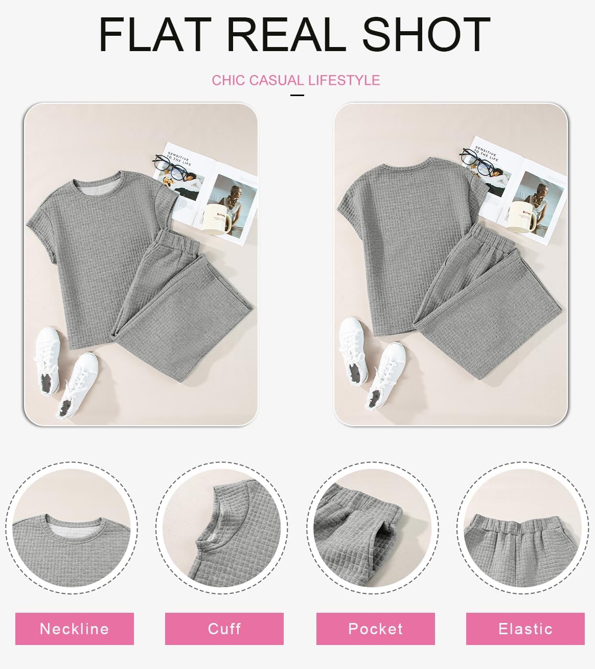 SHEWIN Womens Two Piece Spring Outfits Sweatsuits Casual Pullover Tops and Wide Leg Sweatpant Lounge Sets - Image 6