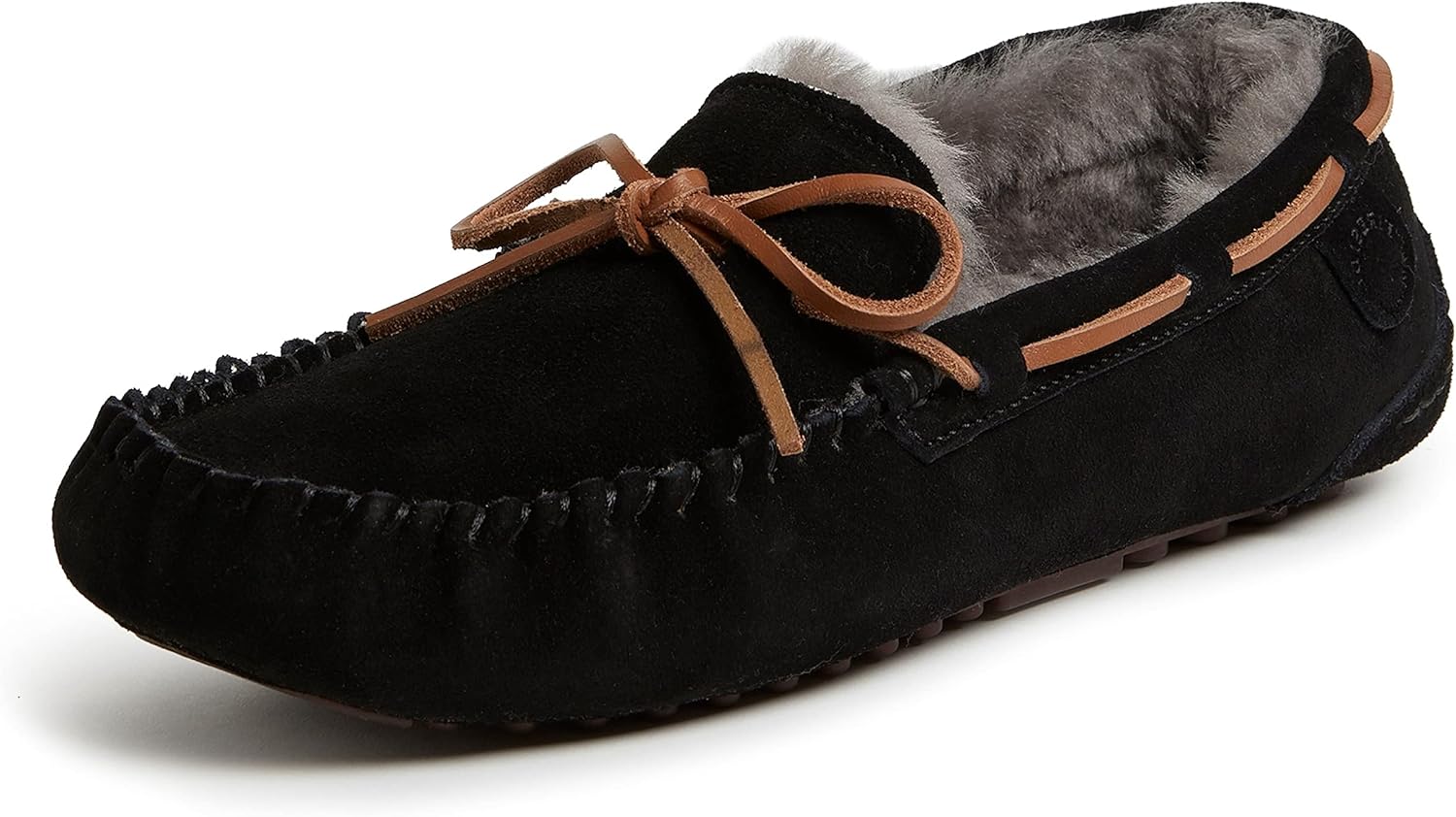 Fireside by Dearfoams Men’s Victor Genuine Shearling Water Resistant Indoor/Outdoor Moccasin with Tie Slipper, Wide Widths