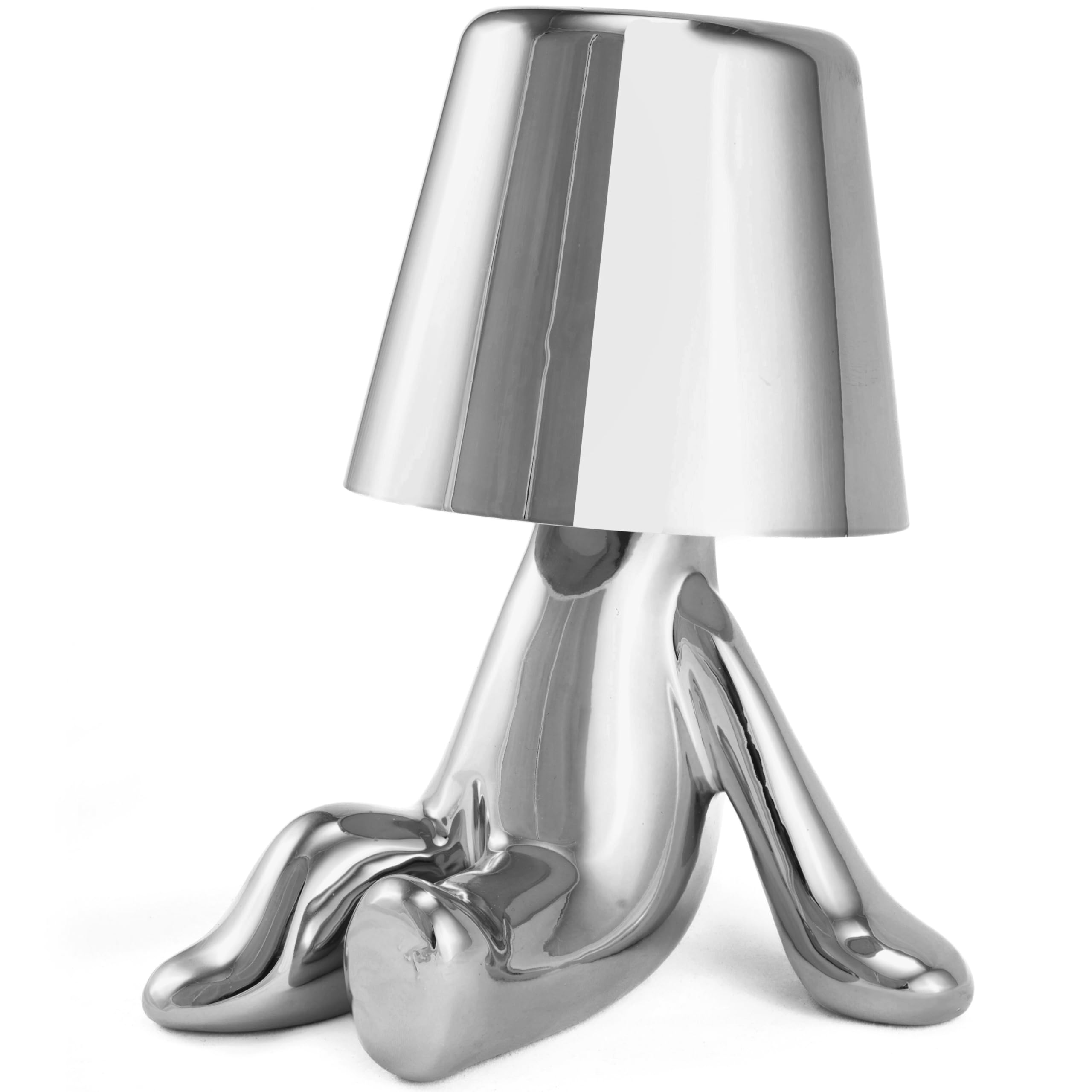 Table Lamp, 1800mAh Portable Thinker Lamp Statue LED Bedside Restaurant Desk Lamp, USB Rechargeable 3-Level Dimmable, Living Room Office Nightstand Decorative Kids Adults (Timmy - Chrome)