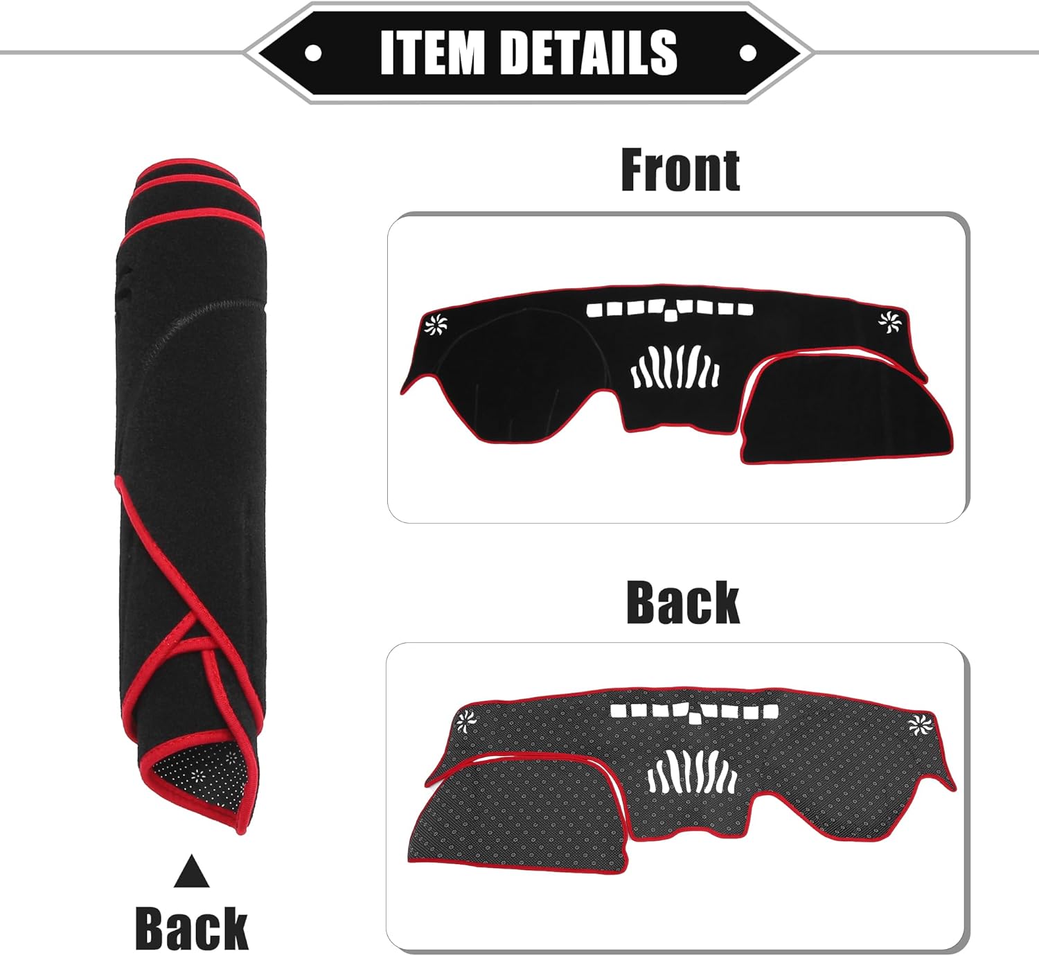 Dashboard Cover Compatible for Hyundai Santa Fe 2019-2020, Non-Slip Polyester Black Red Dash Cover Mat Dash Board Protector Cover