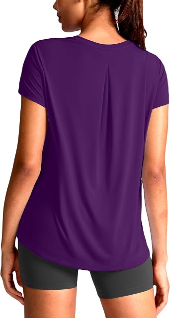 SANTINY Short Sleeve Workout Tops for Women Loose Yoga T-Shirts Sun Protection Breathable Running Athletic Tee Shirts