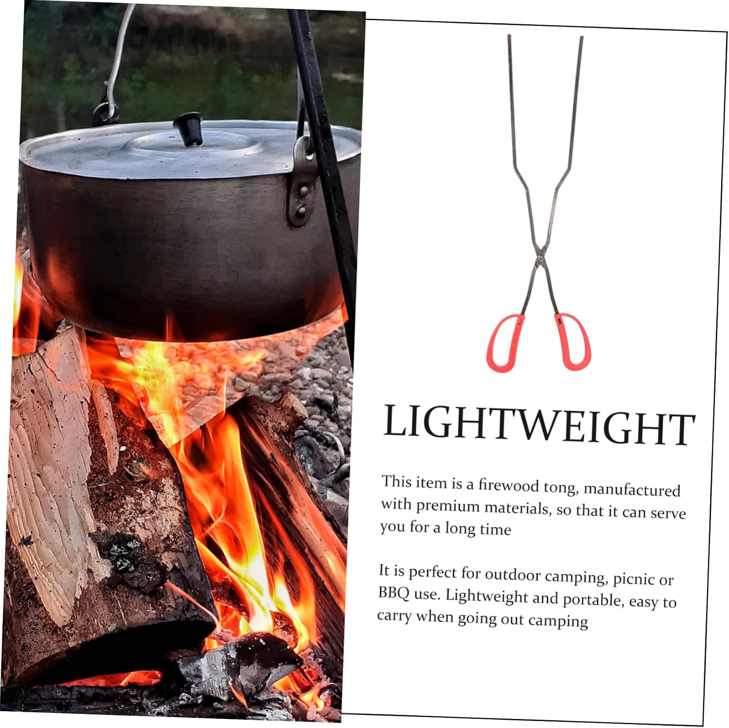 Fire Tong for Charcoal and Firewood, Heavy Duty Ergonomic Grip
