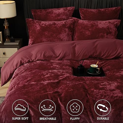 Miniatura 3 de PHF Juego de funda de edredón de terciopelo real tamaño King, juego de funda de edredón ultrasuave y transpirable, juego de funda de edredón de