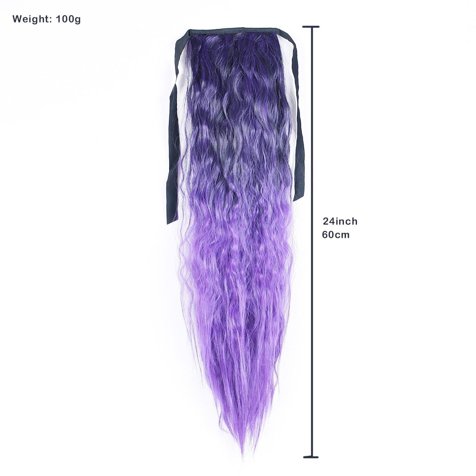 Pièce de cheveux Extensions de queue cheval synthétiques bouclées et crépues, postiche cosplay avec cordon serrage Fête(A)