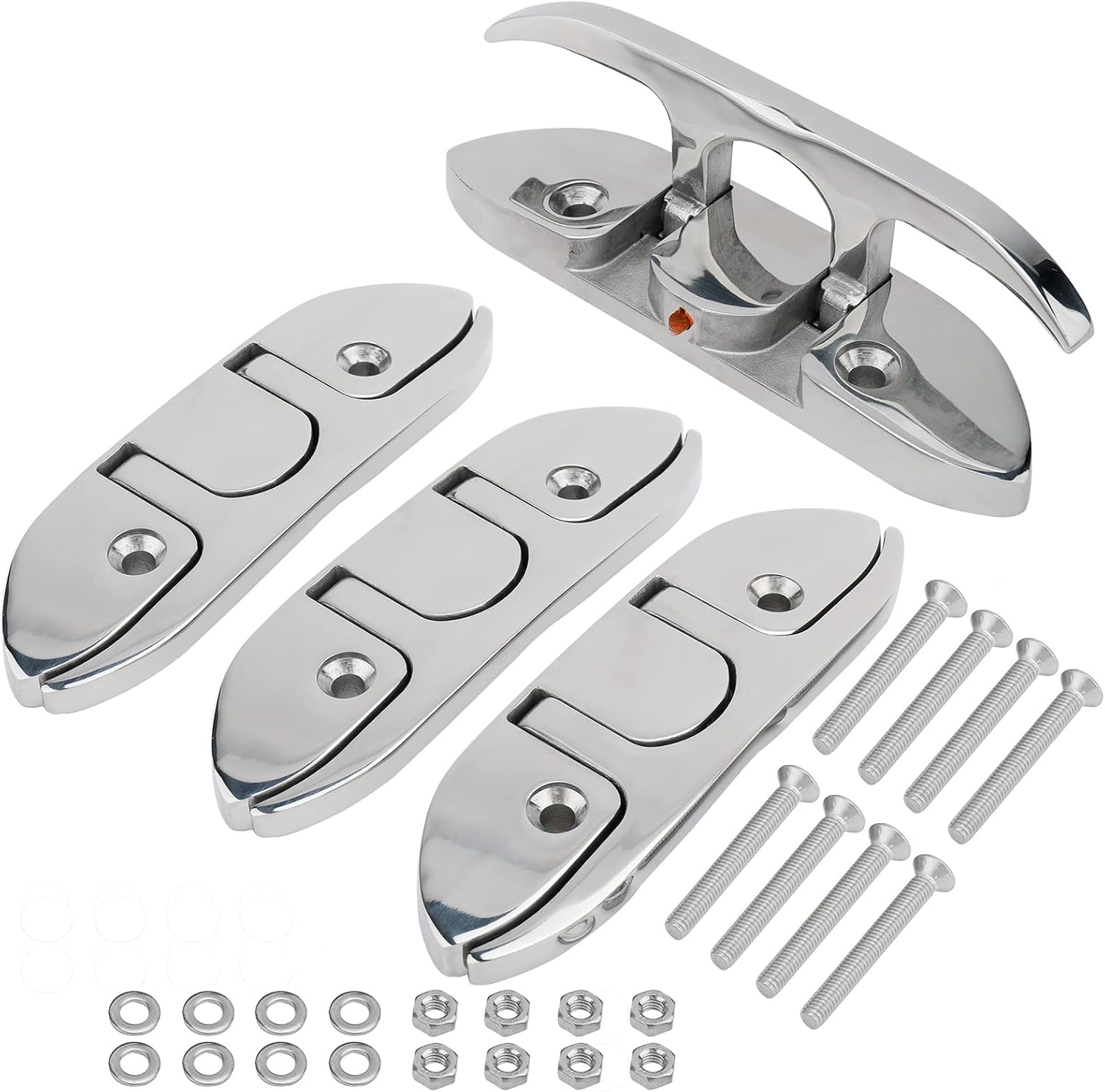 RealPlus Boat Foldable Cleat 316 Stainless Steel Flip-up Dock Cleat with Fastener, Silver