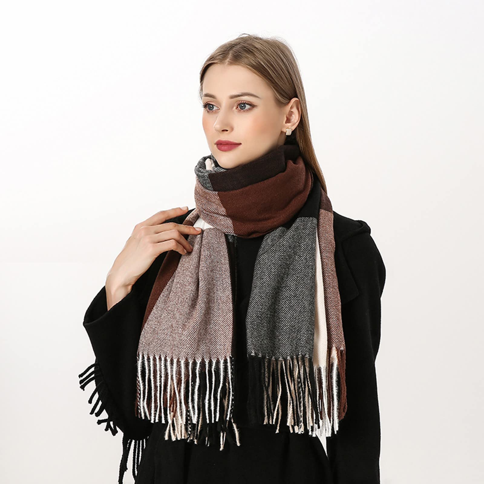 Bufanda De Cachemira Mujer Diseñador Elegante Bufanda De Cachemira Ligera Foulard Suave Grande Estola De Invierno Chal De Lana Grande Pashmina A Cuadros Cálido (G TO)