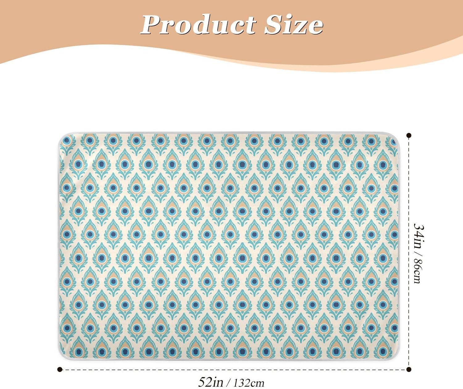 Peacock Feather Pattern Extra Large Resuable Bed Underpads Highly Absorbent Bed Wetting Pads Leakproof Quick Drying Cradle Mattress for Toddler Kids , 52" L x 34" W