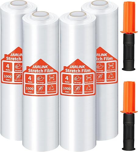 JARLINK Película elástica, envoltura retráctil de 15 pulgadas x 1000 pies para envoltura de paletas, envoltura elástica de resistencia industrial