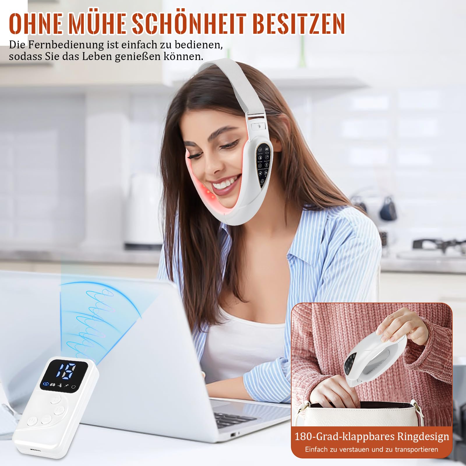 Elektrisches V-Face-Shaping-Massage, 5 Modi & 15 Intensitätsstufen, Gesichtsmassagegerät, entfernt Doppelkinn, schafft eine definierte Kieferlinie.