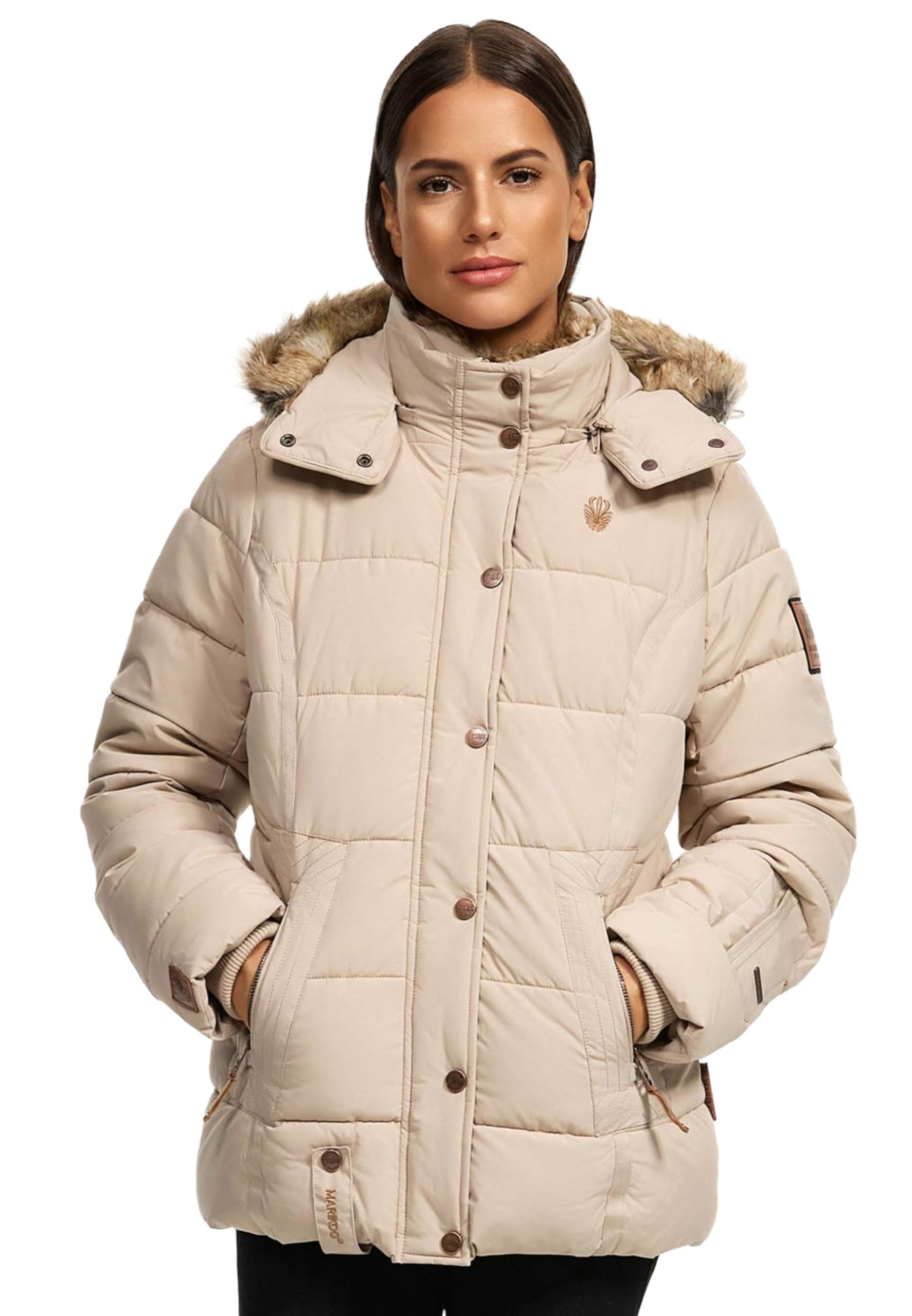 MARIKOO warme Damen Winter Jacke Winterjacke Steppjacke gefüttert Kunstfell B658