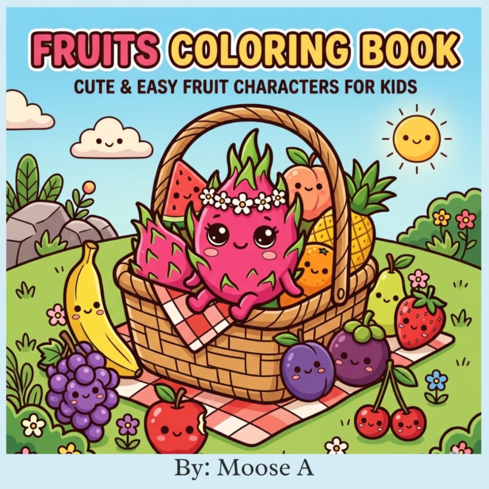Cute and Easy Fruit CHARACTERS FOR KIDS and Adults - Coloring Pages for Gentle & Cozy Living: Relaxing Coloring Pages for all ages