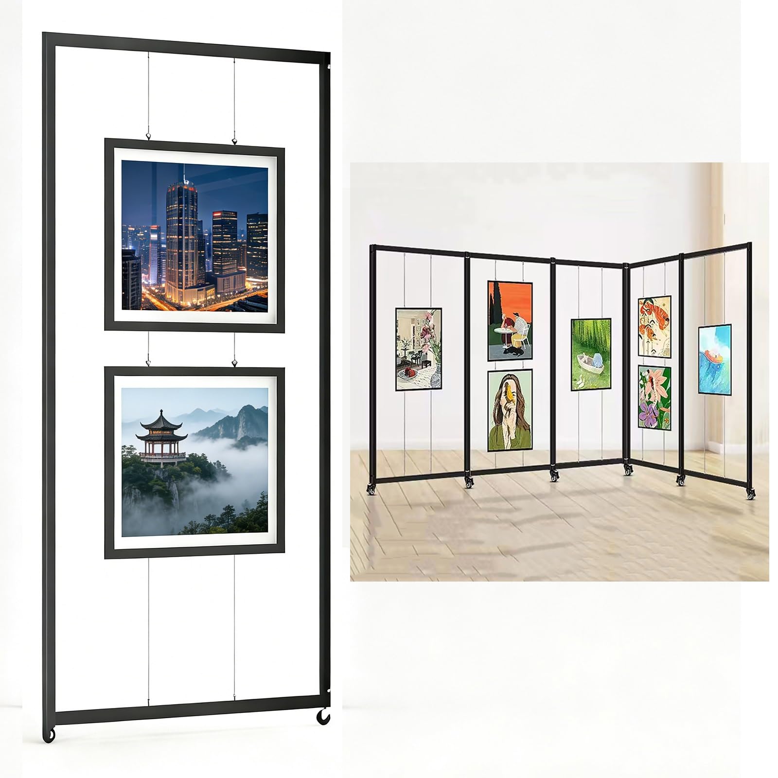 Soporte multifuncional negro para carteles, caballete de artista y tablero de información, soporte para carteles rodantes, 120 x 220 cm, partición publicitaria, ideal para eventos y presentaciones.