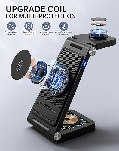 Miniatura 3 de Cargador rápido inalámbrico portátil para viaje 2026 para Apple y estación de carga Android, carga 3 en 1 para iPhone 17, 16, 15, 14, 13, 12, Apple