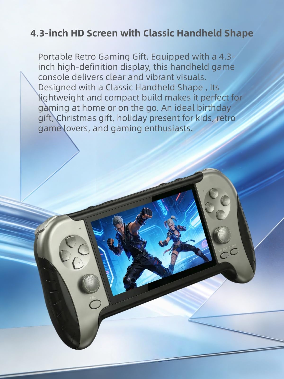 Console de Jeux rétro YHFITN avec écran HD de 4,3 Pouces, Jeux intégrés, Sortie TV, Lecteur vidéo/Musique et Batterie Rechargeable. Cadeau d'anniversaire idéal pour Adolescents et Adultes.