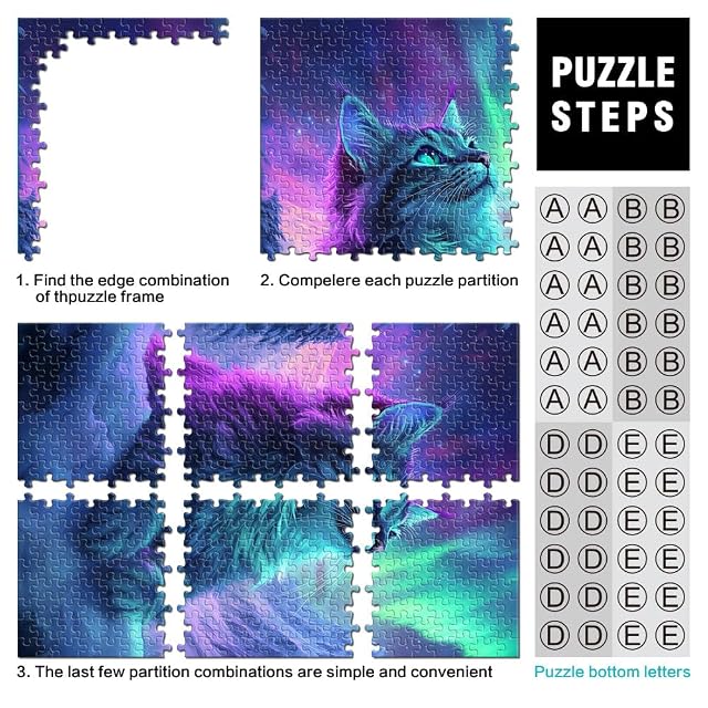 Foto 3 de 6 de Puzzles de 1000 Piezas para Adolescentes Gato de la Aurora Boreal Matar el Tiempo en Vacaciones en casa…