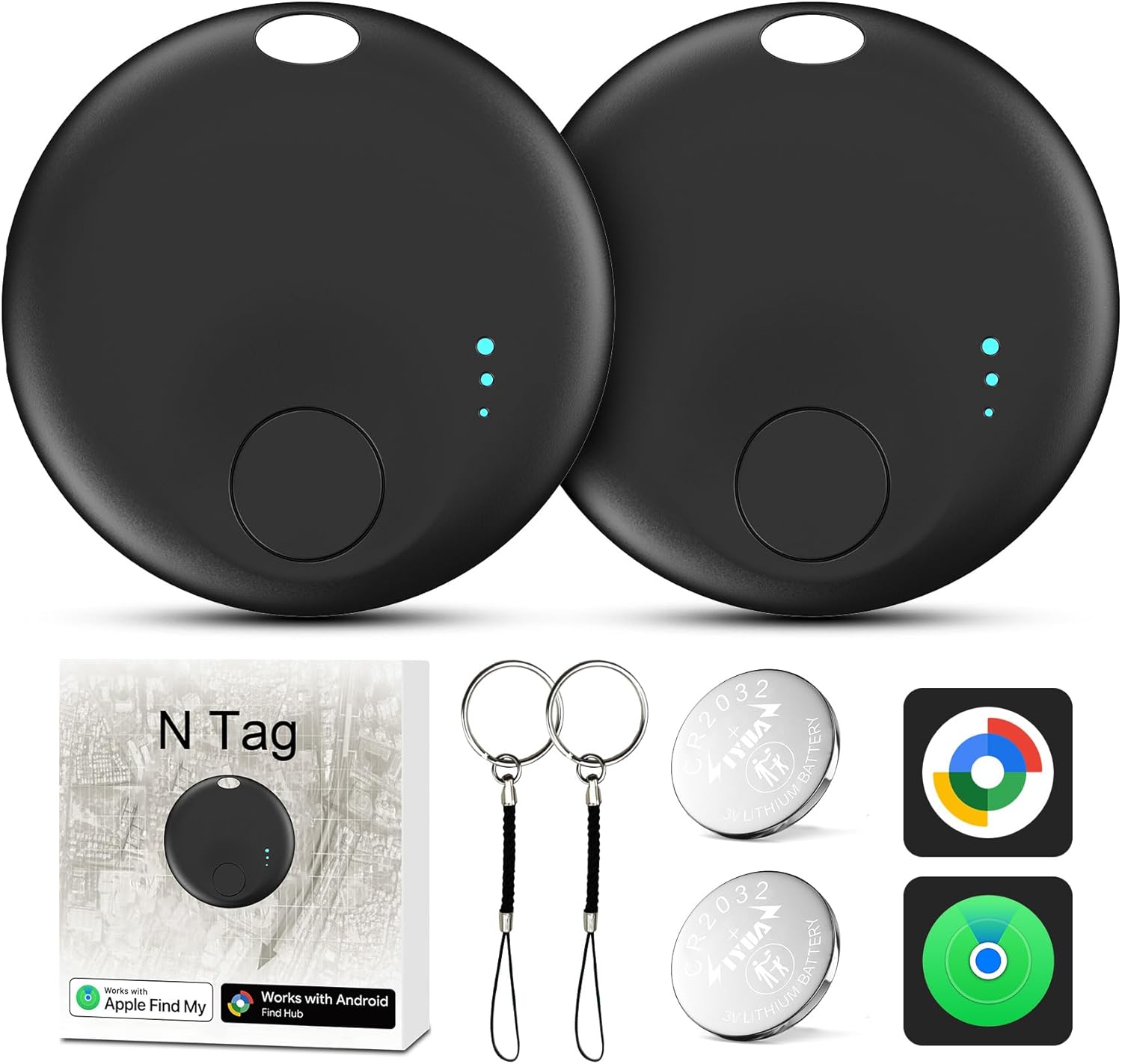 Air Tracker Tags for Android or iOS, Dual System Air Tracker-2 Pack, Bluetooth Tracking Tag Compatible with iOS Find My or Google Find Hub App, Smart Tracker Tags Key Finder for Key Wallet (Black)