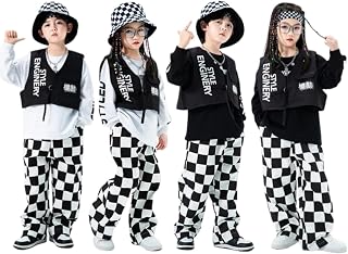 [Raineed] キッズ ダンス衣装 2点/3点セット チェック柄 パンツ 長袖 ベスト ヒップホップ ストリート系 ユニセックス 男の子 女の子 学生 ダンス発表会 舞台 レッスン 練習着 おしゃれ 機動シリーズ