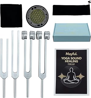 Tuning Forks for Healing Set - 128Hz, 136Hz, 256Hz, 384Hz with Activator - Weighted & Unweighted Sound Therapy Tools for Chakra Balance, Yoga, Meditation & Relaxation in Velvet Pouch