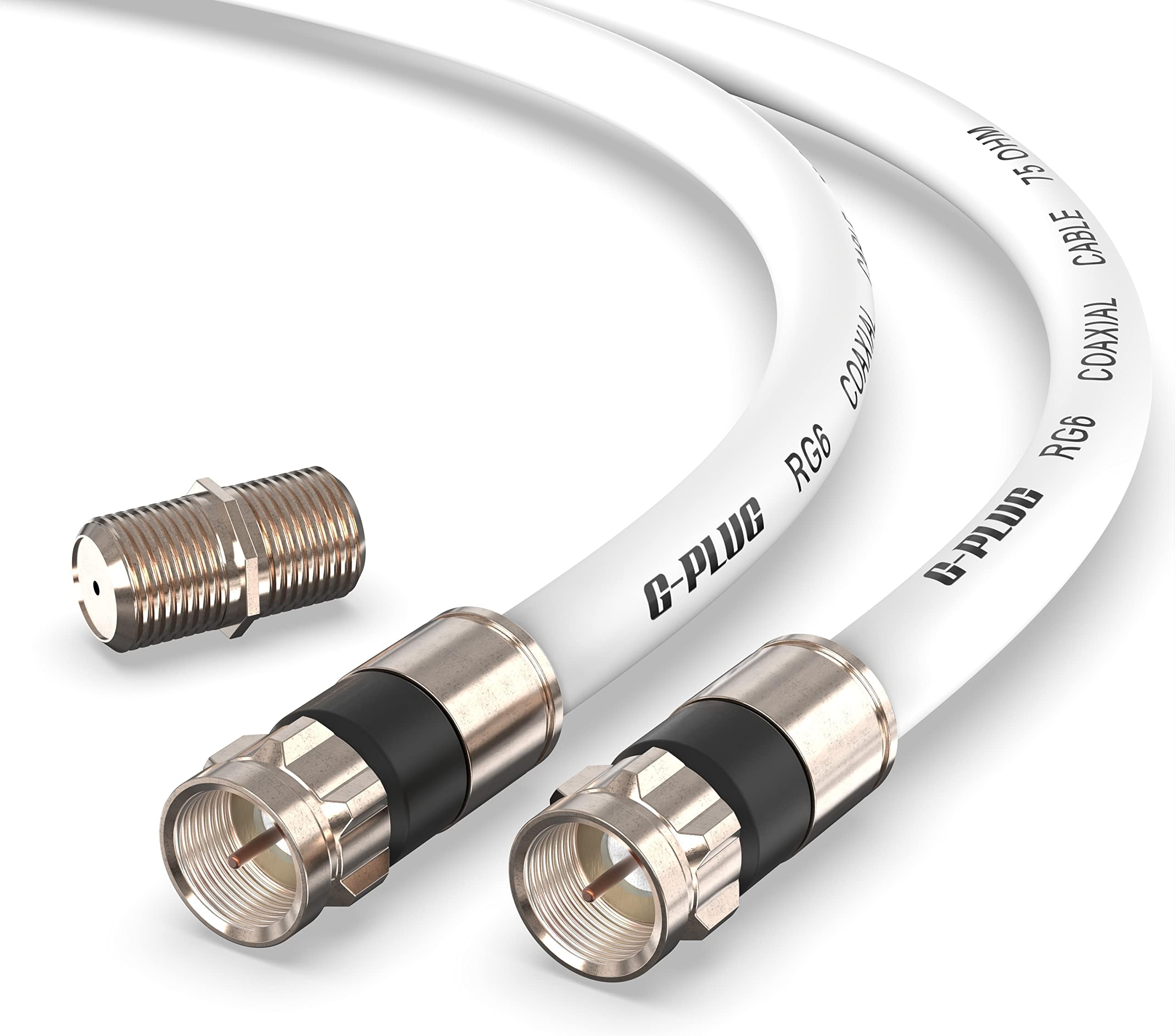 G-PLUG 75FT RG6 Coaxial Cable Connectors Set – High-Speed Internet, Broadband and Digital TV Aerial, Satellite Cable Extension – Weather-Sealed Double Rubber O-Ring and Compression Connectors White