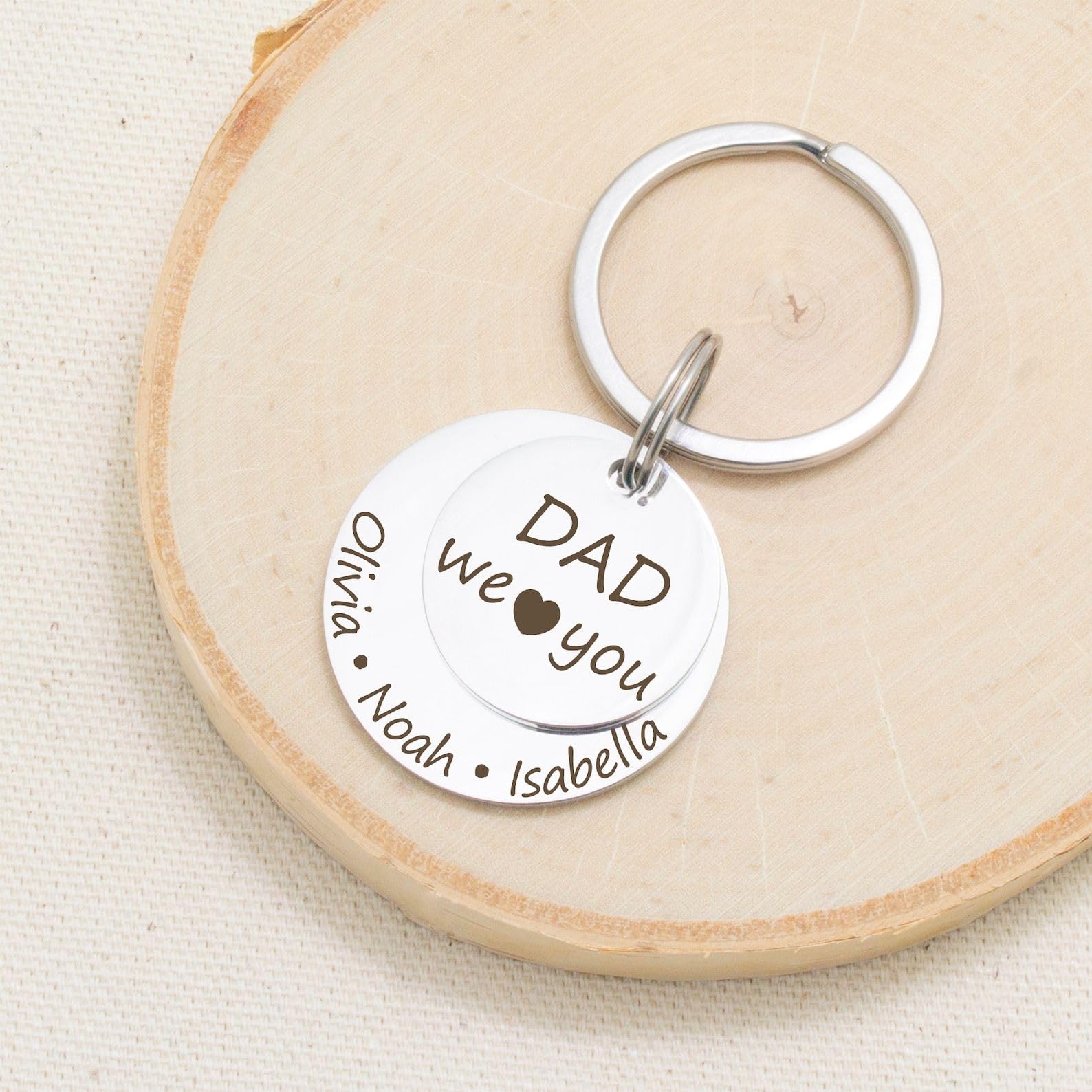 Schlüsselanhänger mit Name aus Edelstahl, Familienmotiv