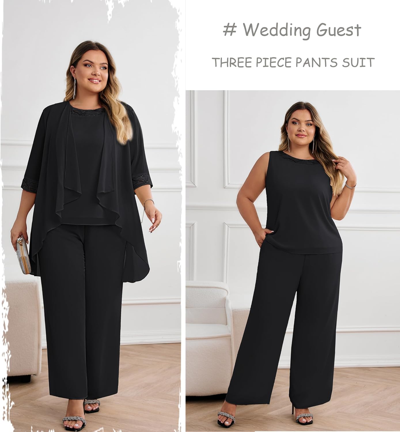 Hanna Nikole Plus Size Mother of The Bride Pant Suits 3 Piece Chiffon Sets Wedding Guest Gowns Formal Outfits with Jacket - Image 2