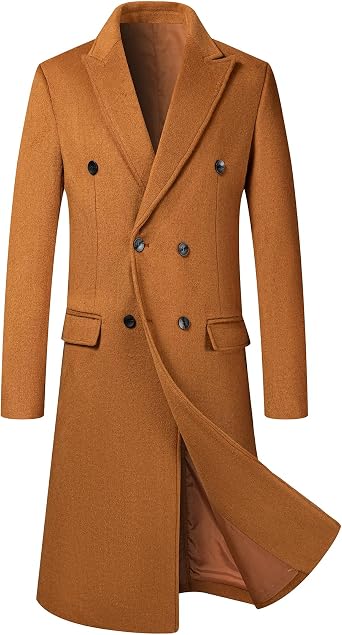 Allthemen Mens Long Trench Coat Double Breasted Business Coat