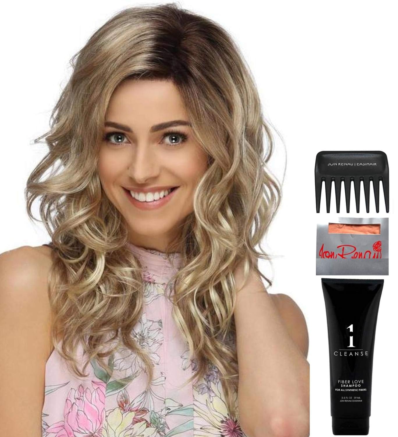 Bundle - 5 item: Blaze Wig by Estetica, Christy's Wigs Q & A Booklet, 2oz Travel Size Wig Shampoo, Wig Cap & Wide Tooth Comb - Color: R8/26H