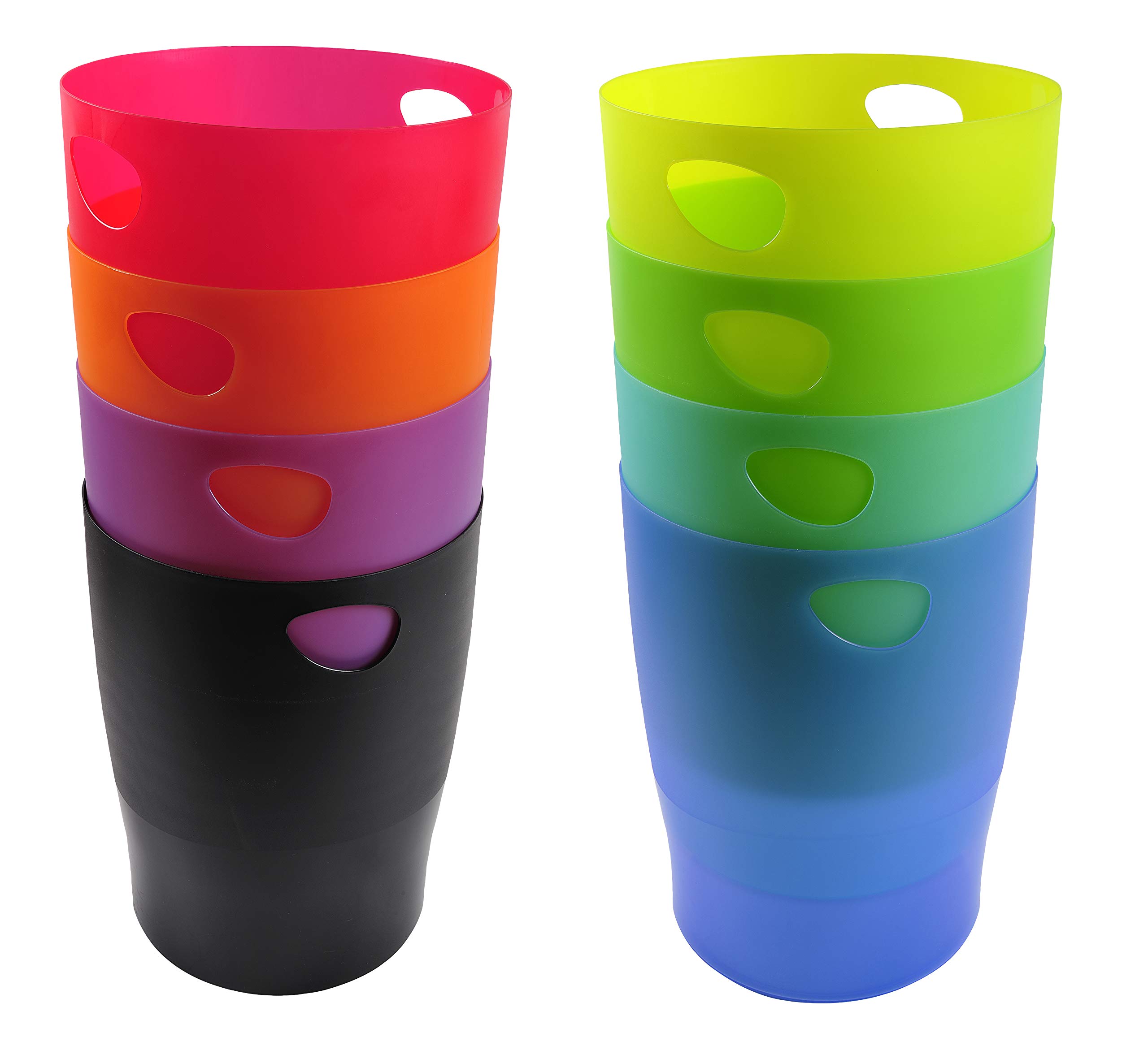 Exacompta 45399D ECOBIN 8er Pack Papierkörbe 15 Liter mit Griffen. Eleganter und robuster Papierkorb und Mülleimer im modernen Design farbig sortiert