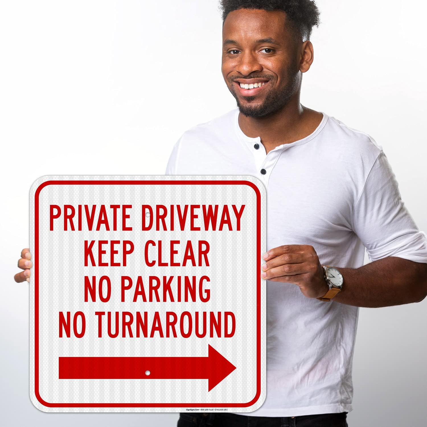 Private Driveway Keep Clear No Parking No Turn Around with Right Arrow Sign, 18x18 Inches, 3M EGP Reflective .063 Aluminum, Fade Resistant, Made in USA
