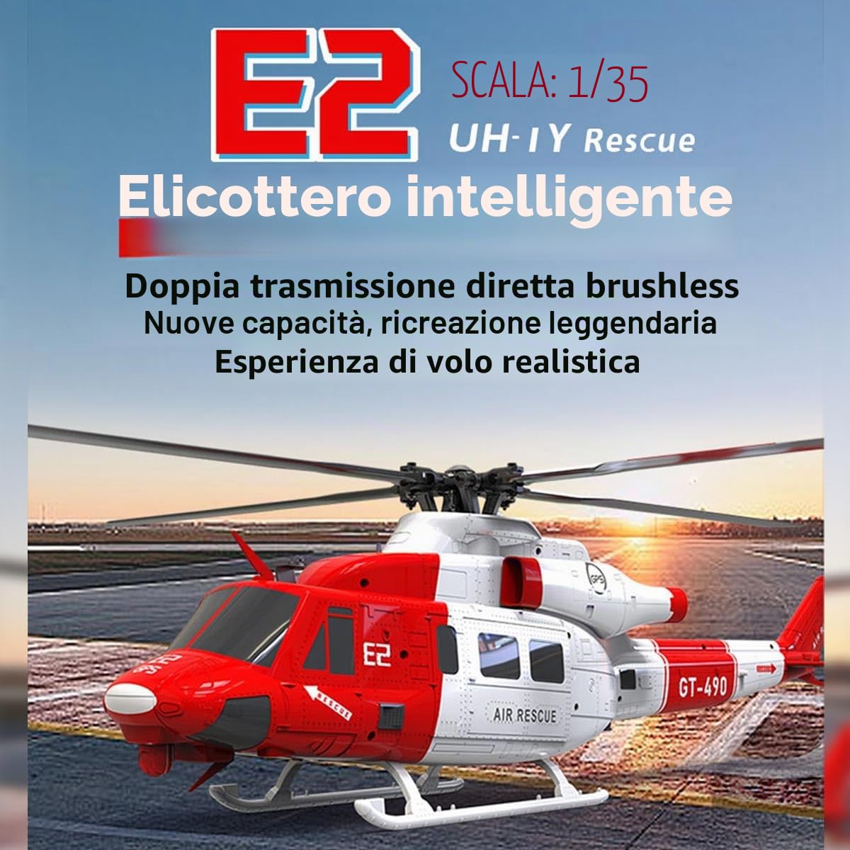 UH-1Y RC Elicottero per adulti, 2.4GHz 6CH Dual Brushless Direct Drive Helicopter Model, con posizionamento Lidar, adulto per principianti (RTF/Rescue Livery)