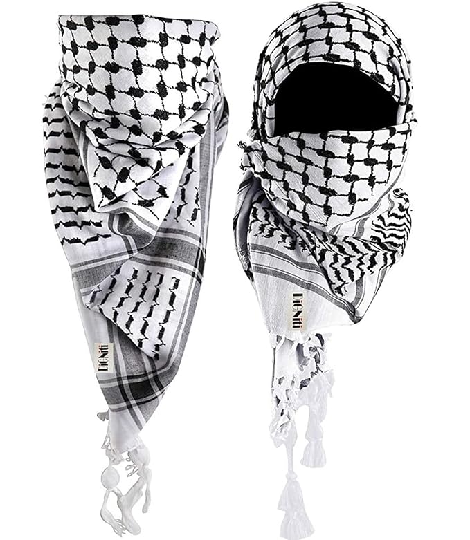 Classic white black arfat shemagh men head scarf ghutra arabian arafat scarf army miltary scarf Large size 48 x 48 inch palestine scarf for men and women