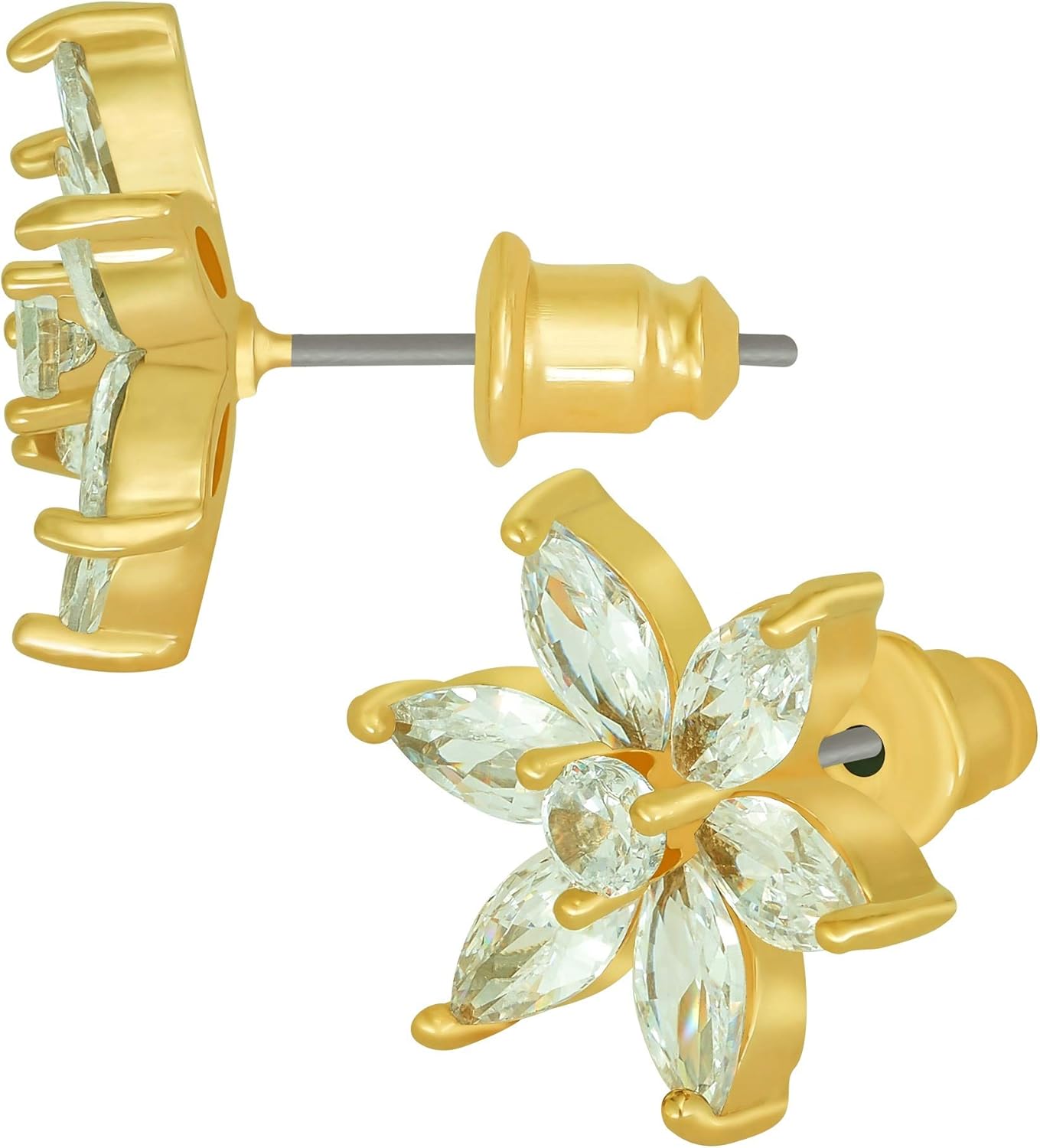 LIFETIME JEWELRY Cubic Zirconia Daylily Flower Stud Earrings 24k Real Gold Plated