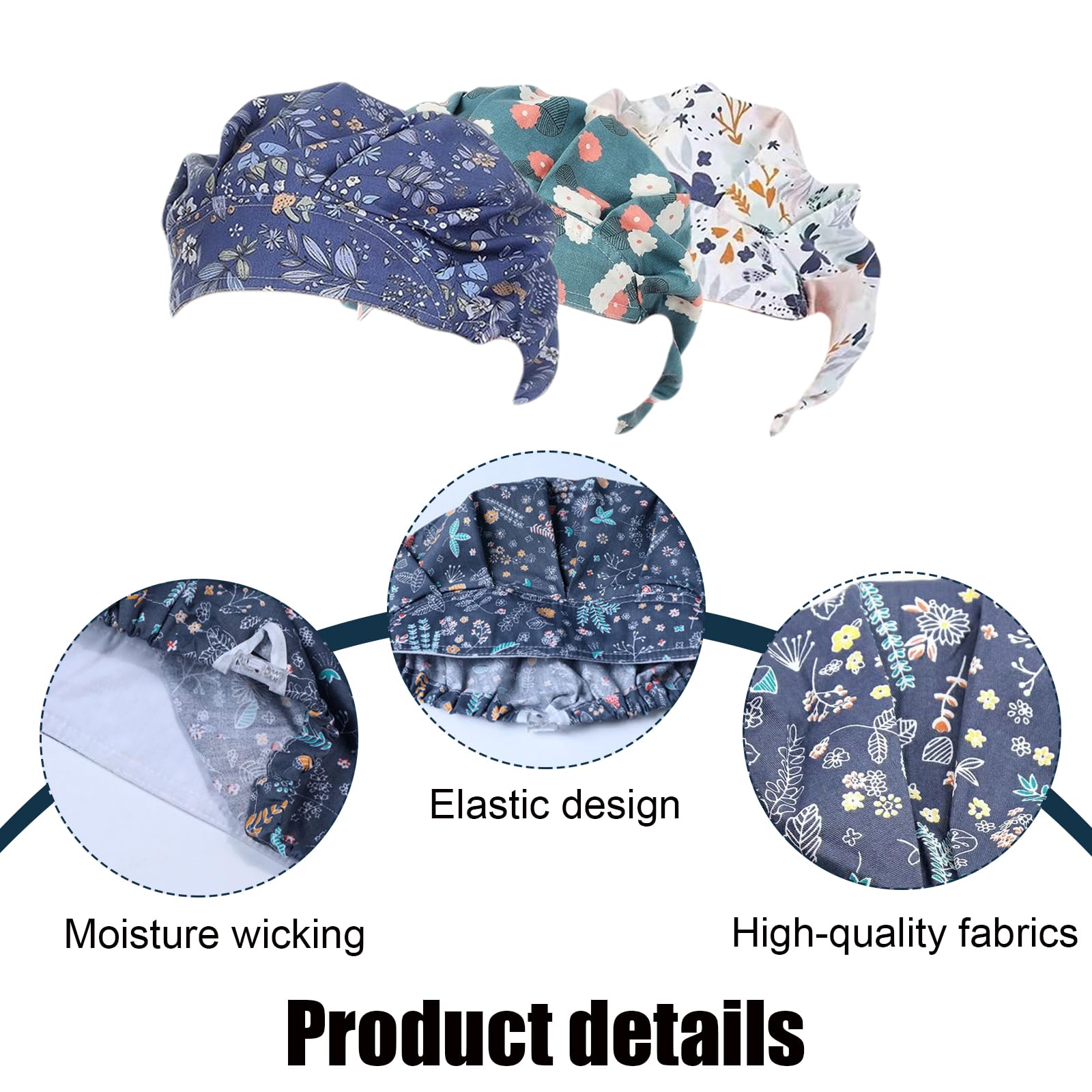 Lot De 2 Calots Chirurgien Femme Imprimé Fleurs – Chapeau De Travail Réglable Avec Boutons Et Bandeau Anti-Transpiration