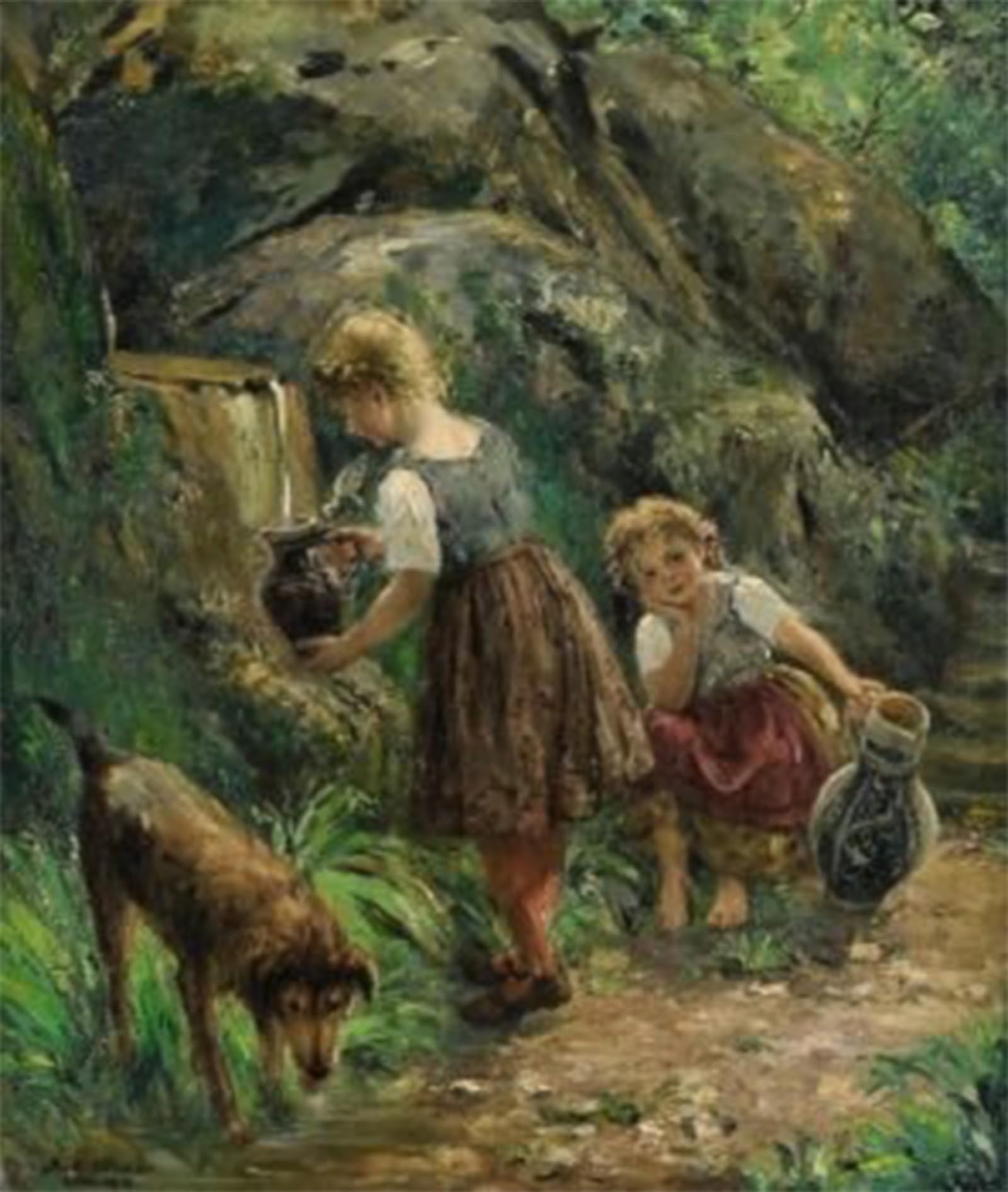ARTXLXXBN Famous Prints Artwork Pictures Poster Painting Art Zwei an Einer Quelle by Robert Artwork Landscape Pictures for Home Decor 60x90cm