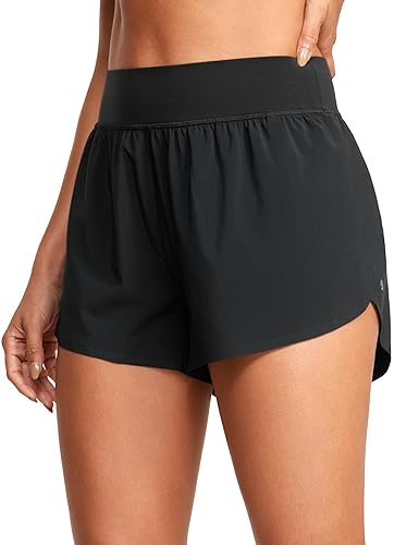 CRZ YOGA High Waisted Dolphin Athletic Running Shorts for Women 3" High Split Comfy Mesh Liner for Gym Workout Track - XX-Small - Black