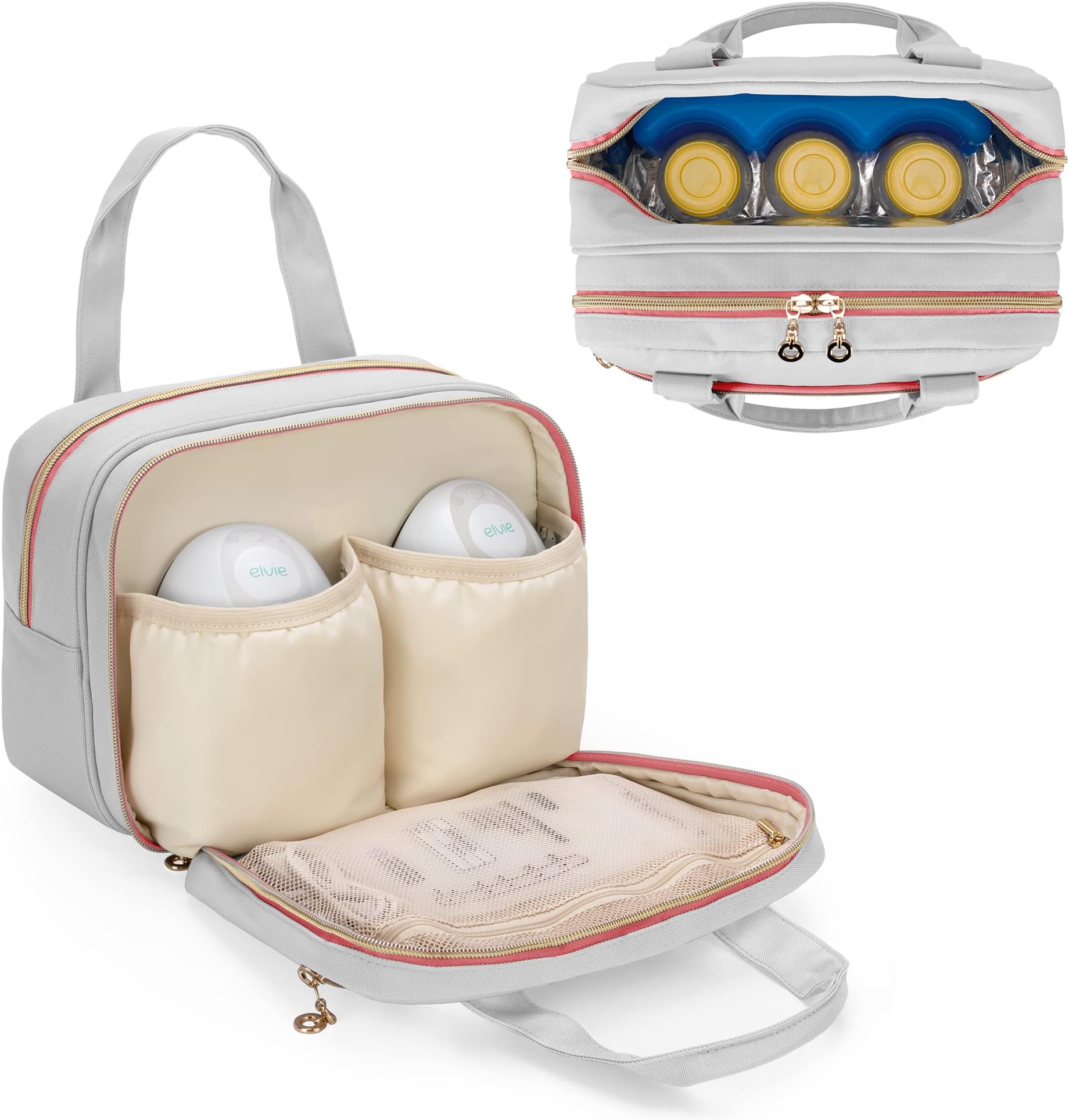 Wearable Breast Pump Bag Compatible with Momcozy,Elvie and Medela Breast Pump, Portable Carrying Case for Wearable Electric Hands Free Breast Pump, Pump Parts and Ice Pack