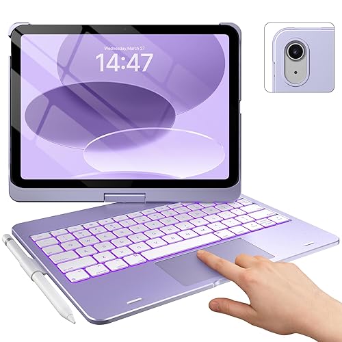 typecase Touch iPad 11th 10th Generation Case with Keyboard (11" 2025, A16 & 10.9" 2022) – 360° Rotatable, 11-Color Backlit, Multi-Touch Trackpad, Pencil Holder, Thin & Light – Light Purple
