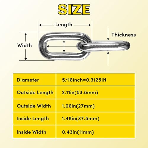 Miniatura 3 de VEITHI Anchor Chain,316 Stainless Steel Boat Anchor Chain, Anchor Chain for Boats with 2 Pcs Shackles,Marine Grade(3 Size)