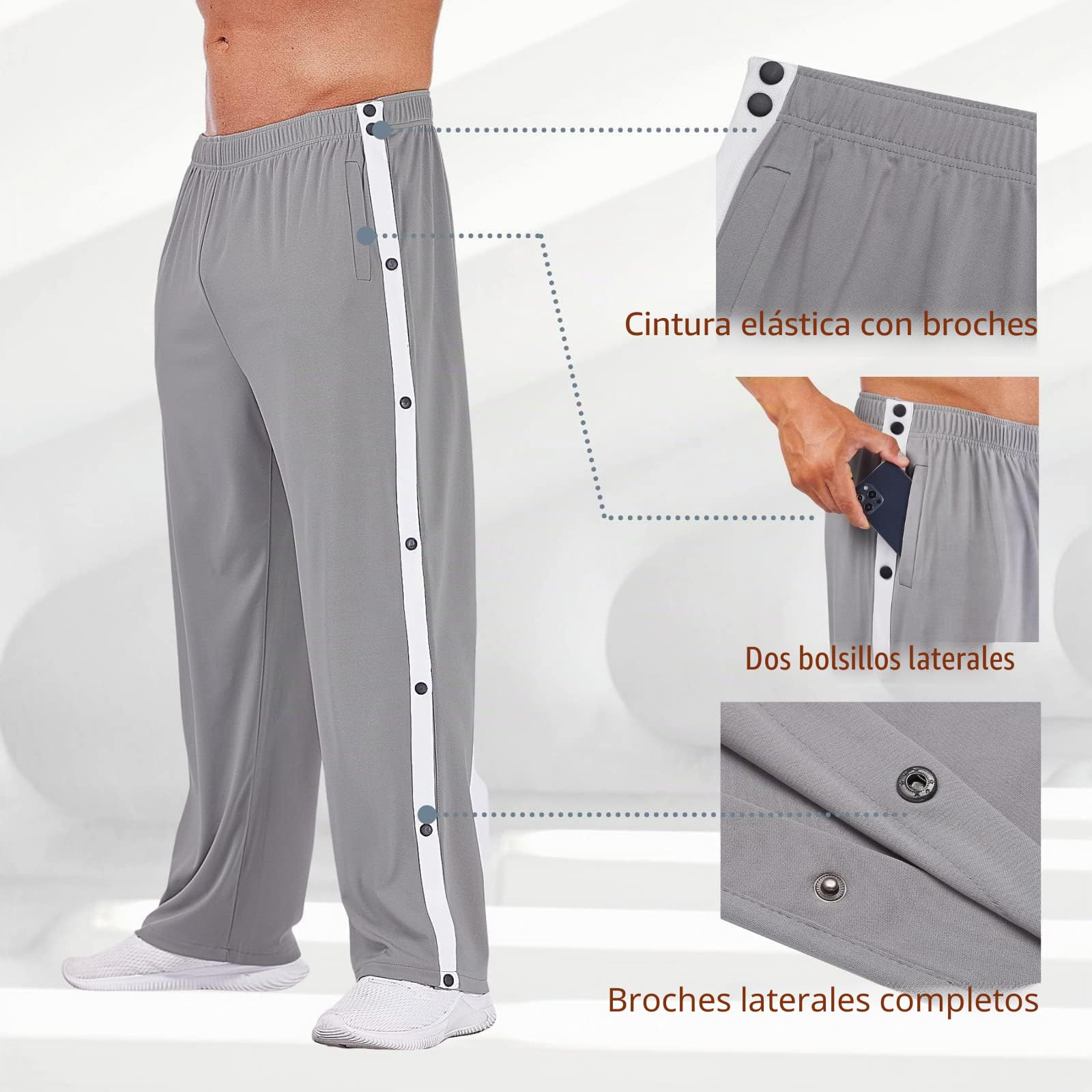 Deyeek Pantalones de Jogging para Hombre, Pantalones de rehabilitación con Tira de Botones Laterales para Abrir con Botones, Pantalones de Entrenamiento, Pantalones Deportivos postoperatorios