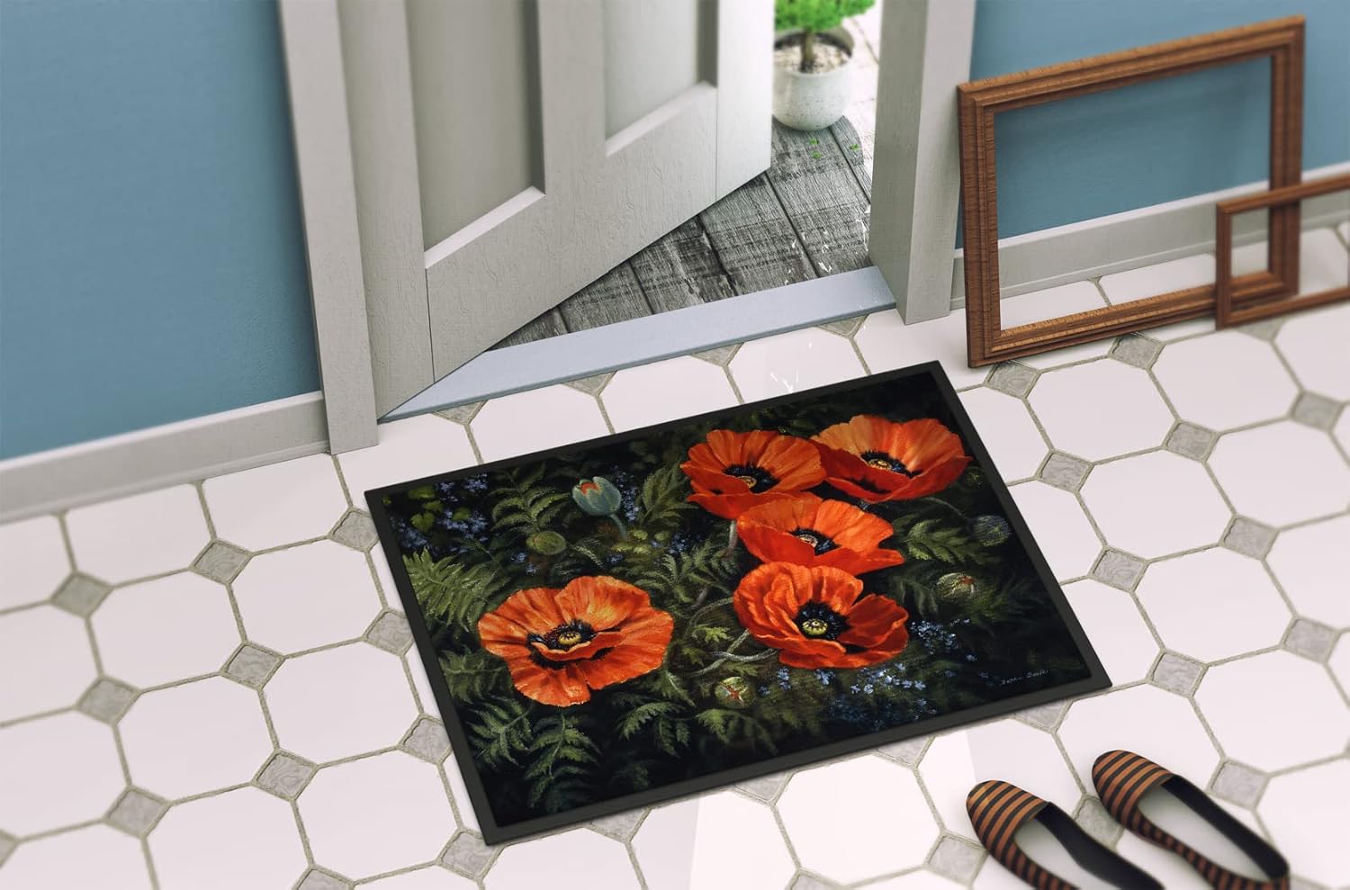 Caroline's Treasures BDBA0007JMAT Poppies by Daphne Baxter Doormat 24x36 Front Door Mat Indoor Outdoor Rugs for Entryway, Non Slip Washable Low Pile, 24H X 36W