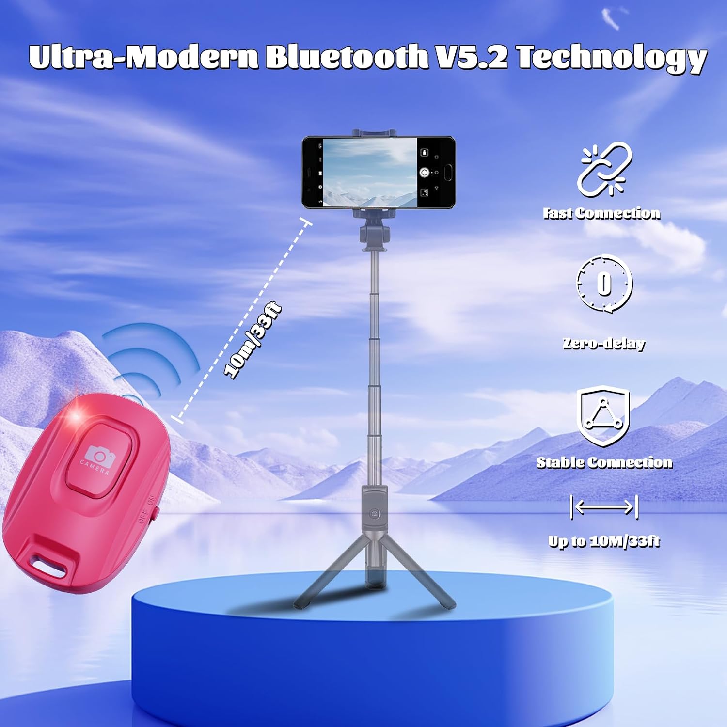 Bluetooth Camera Remote Shutter for iPhone and Android Smartphones, Rechargeable Wireless Phone Remote Control,Selfie Button for Photos and Videos, Charging Cable Included-Pink