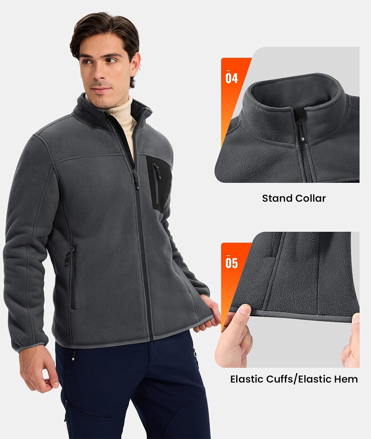 TBMPOY Men's Sherpa Lined Jacket Winter Fleece Jackets Full Zip Outdoor Hiking Casual Coat Soft Warm Outwear with 5 Pocket - Image 6