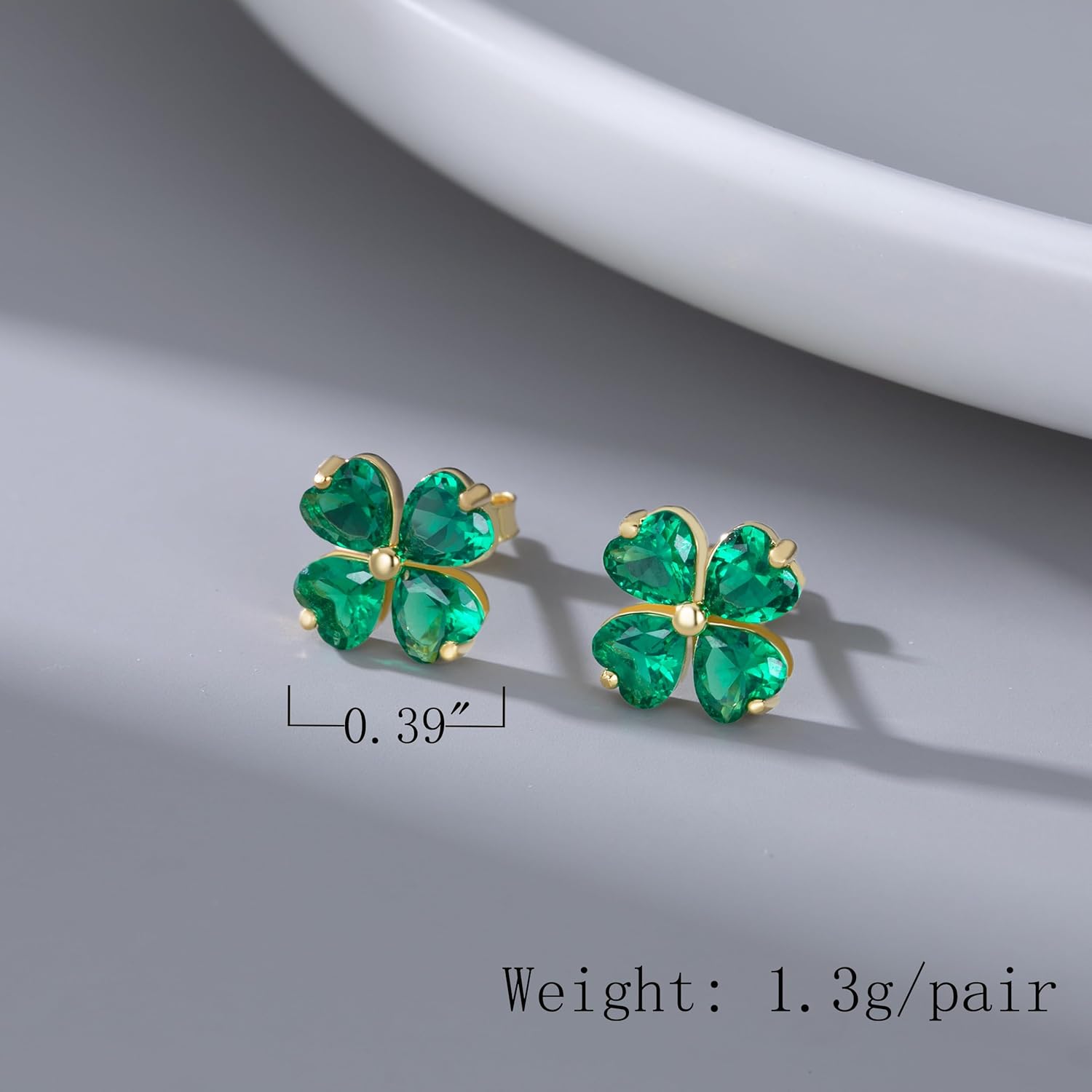 Reffeer Solid 925 Sterling Silver Four Leaves Clover Earrings Studs for Women Teen Girls Heart Cut Green CZ Clover Studs Earrings Leaf