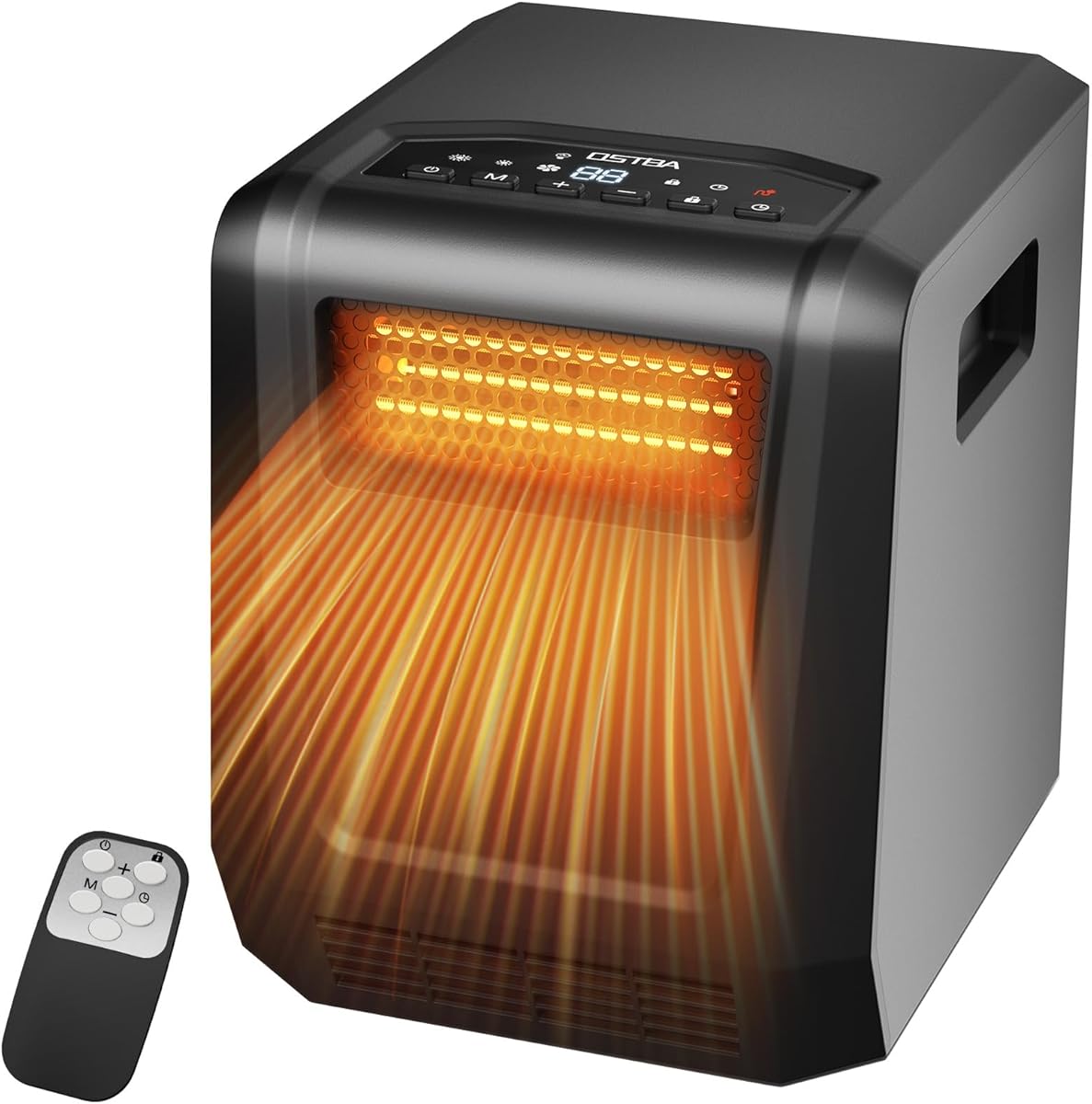 OSTBA 6-Element Infrared Cabinet Heater, 1500W Space Heater for Indoor Use, Box Heater with Thermostat 41–95°F, ECO Mode, Remote, 12H Timer, Tip-Over & Overheat Protection