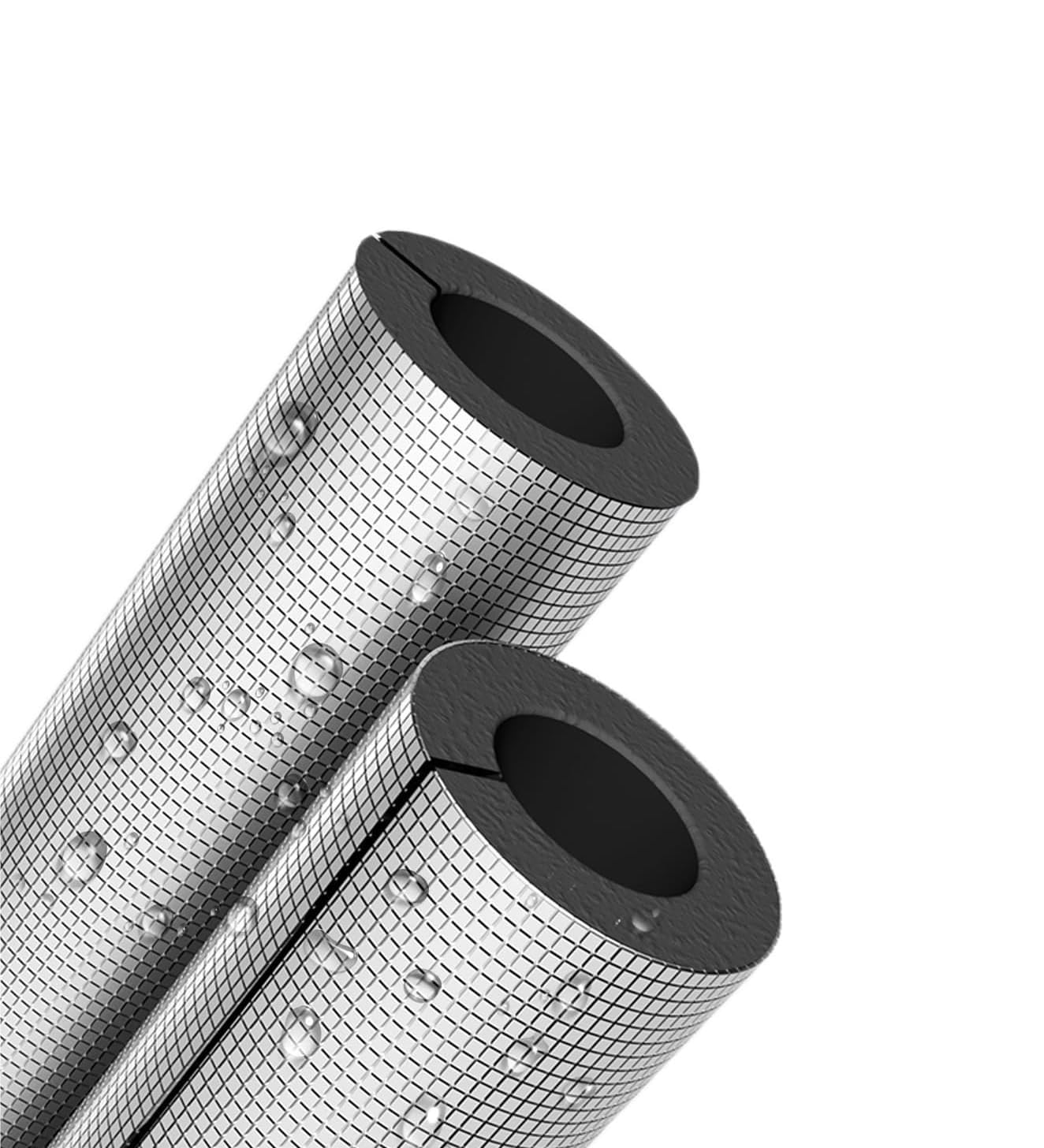 Confezione da 1 tubo isolante autoadesivo per tubi in schiuma, diametro interno da 3/4 a 4 pollici, tubo in gomma rivestito in foglio di alluminio (ID 2-1/2 "x T 1-1/5")
