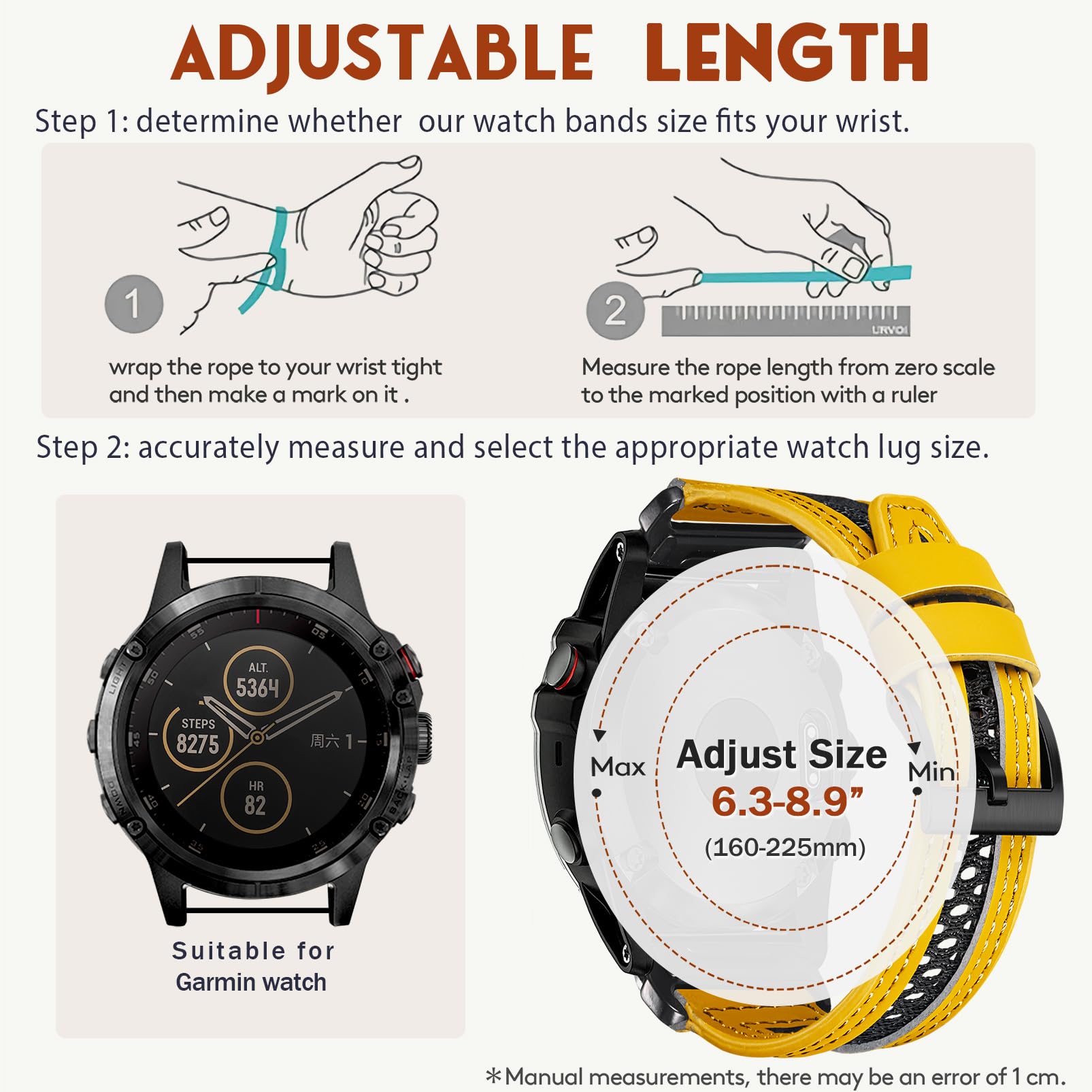 Correa de nylon de cuero de 22mm compatible con Garmin Fenix 8 AMOLED 47mm/Fenix 7/7 Pro/ 6/6 Pro/5/5 Plus/Instinct 3 Transpirable | Deportiva para exteriores y de uso diario Muñequera para hombre